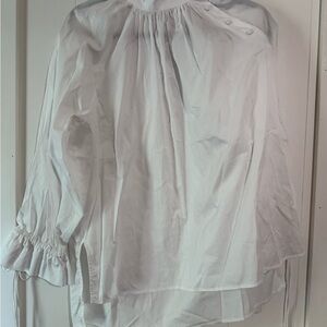 Elegant White 3/4 Sleeve Ruffled Bib Collar Blouse